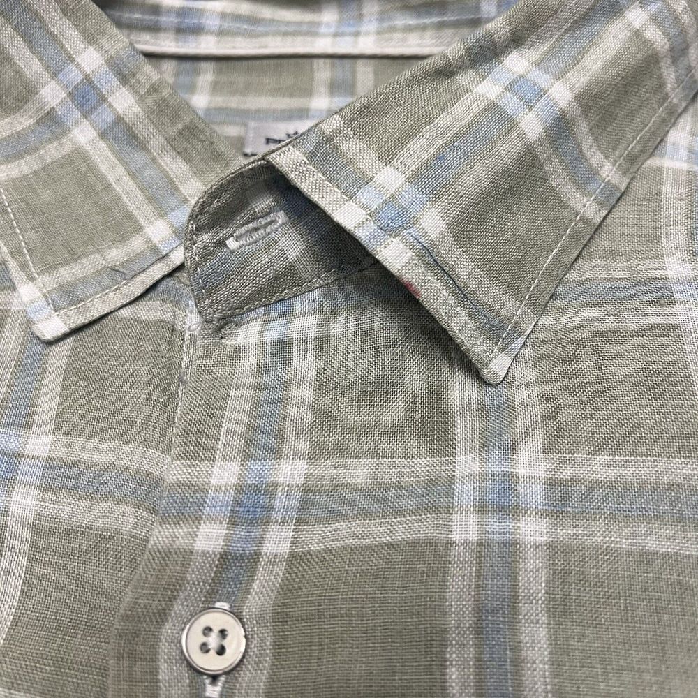 Peter Millar 100% Linen Plaid Button Down Shirt Men's XXL Green Blue Long Sleeve - Picture 8 of 11